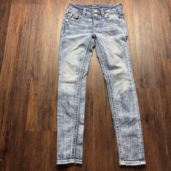 Miss Me Low Rise Ankle Skinny Jeans Distressed Light Wash Women’s Size 25 - Picture 1 of 12